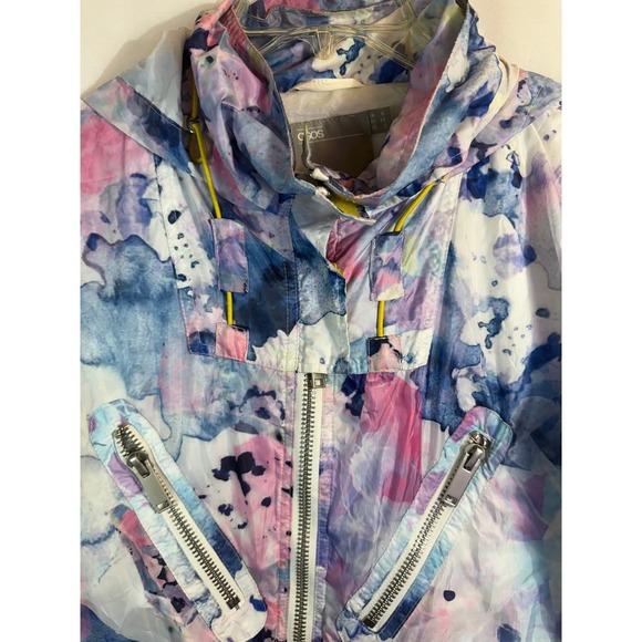 ASOS Watercolor Abstract Print Hooded Rain Jacket Lightweight Zip Pockets - Picture 3 of 8